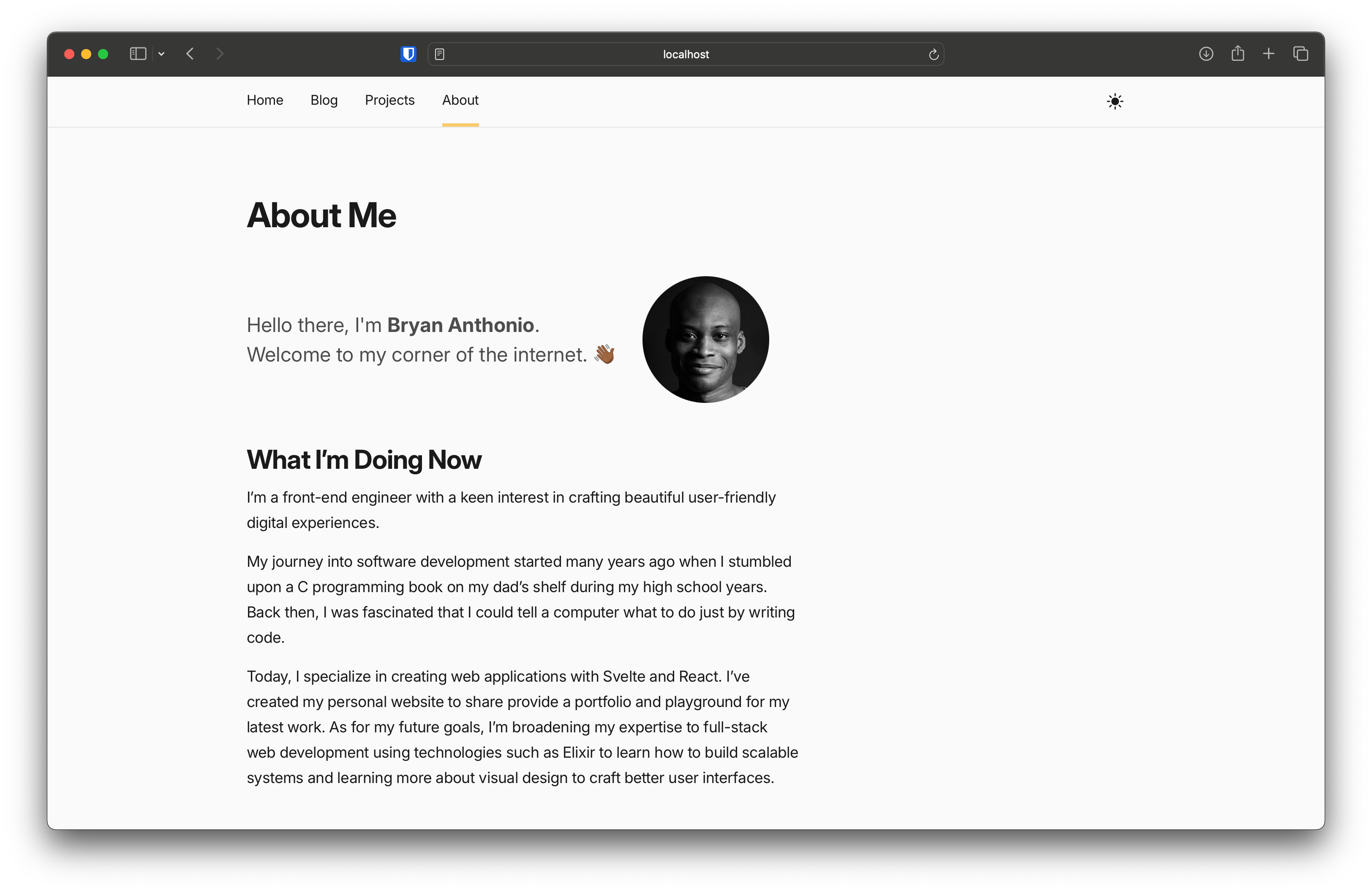 New design of the about page layout