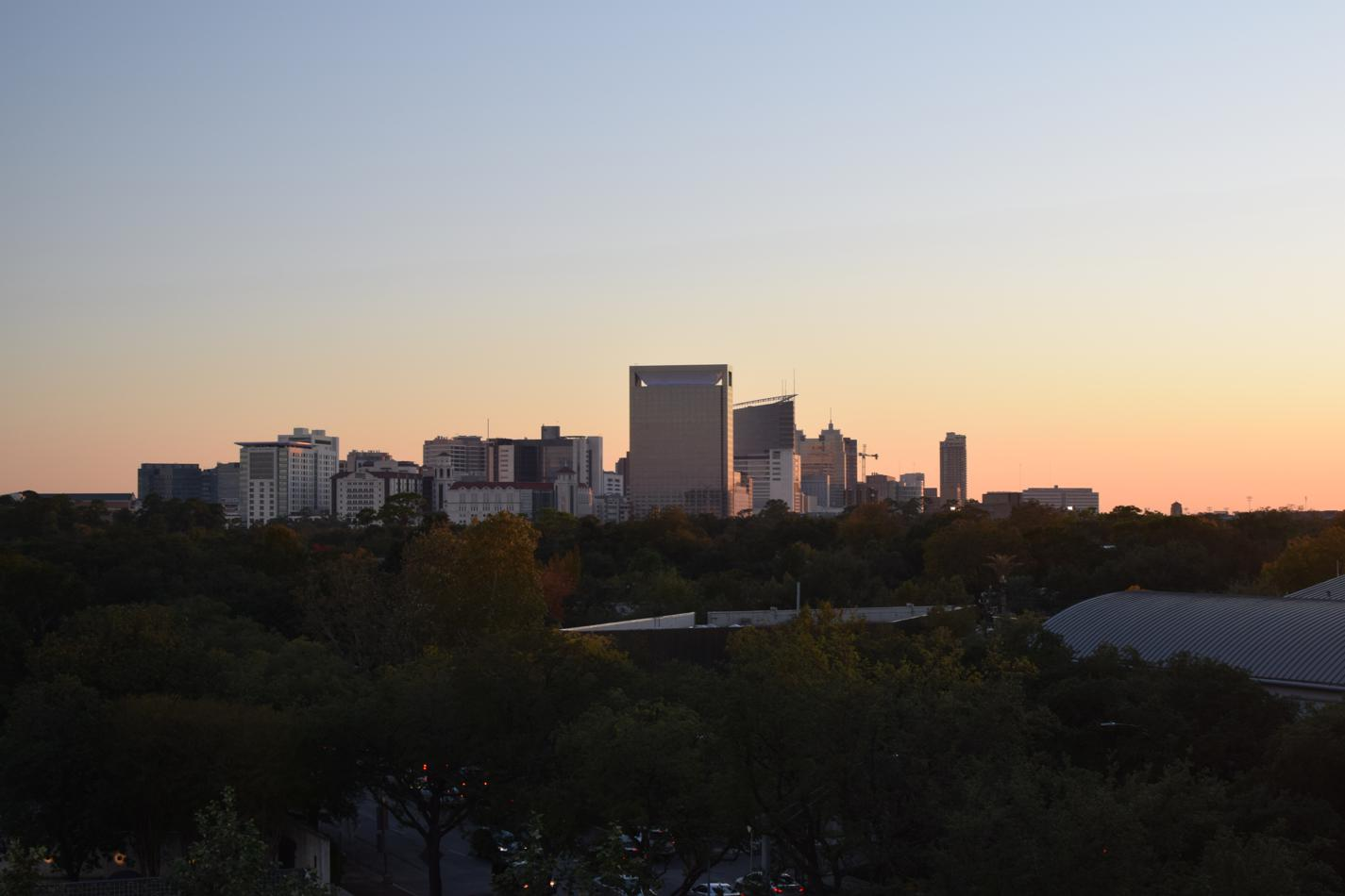 The Texas Medical Center skyline at dusk.